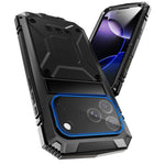 R-JUST For iPhone 18 Pro / 17 Pro Case PC + Silicone + Metal Kickstand Phone Cover with Tempered Glass Film