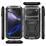 R-JUST For iPhone 18 Pro / 17 Pro Case PC + Silicone + Metal Kickstand Phone Cover with Tempered Glass Film