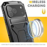 R-JUST For iPhone 18 Pro / 17 Pro Case PC + Silicone + Metal Kickstand Phone Cover with Tempered Glass Film