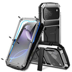 R-JUST For iPhone 18 Pro / 17 Pro Case PC + Silicone + Metal Kickstand Phone Cover with Tempered Glass Film