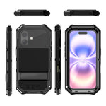 R-JUST til iPhone 17 cover PC + Silikone + Metal Kickstand Telefoncover med skærmbeskyttelsesfilm af hærdet glas