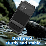 R-JUST til iPhone 17 cover PC + Silikone + Metal Kickstand Telefoncover med skærmbeskyttelsesfilm af hærdet glas
