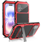 R-JUST til iPhone 17 cover PC + Silikone + Metal Kickstand Telefoncover med skærmbeskyttelsesfilm af hærdet glas