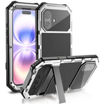 R-JUST til iPhone 17 cover PC + Silikone + Metal Kickstand Telefoncover med skærmbeskyttelsesfilm af hærdet glas
