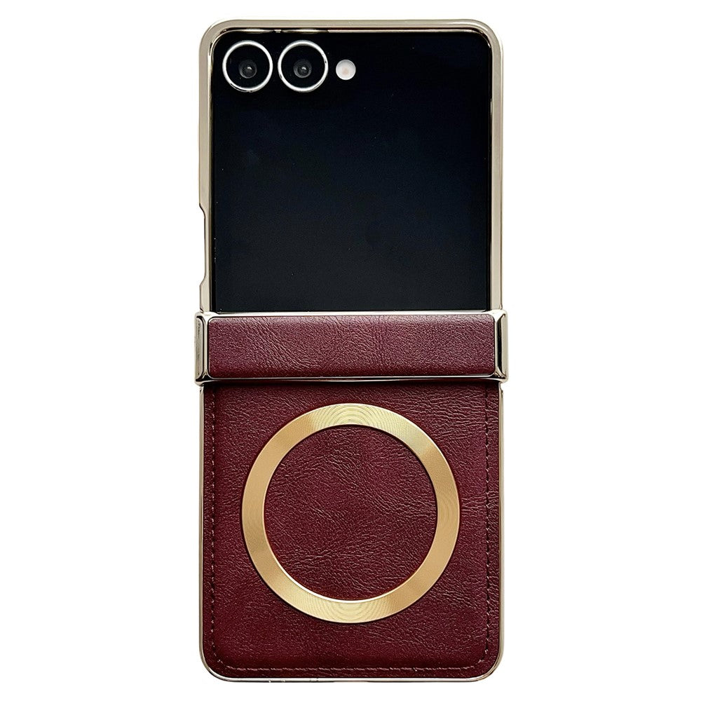 For Samsung Galaxy Z Flip7 5G Magnetic Case Leather + PC Electroplated Folding Phone Cover