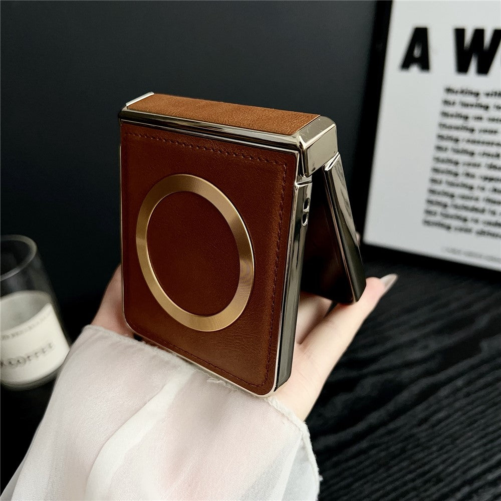 For Samsung Galaxy Z Flip7 5G Magnetic Case Leather + PC Electroplated Folding Phone Cover