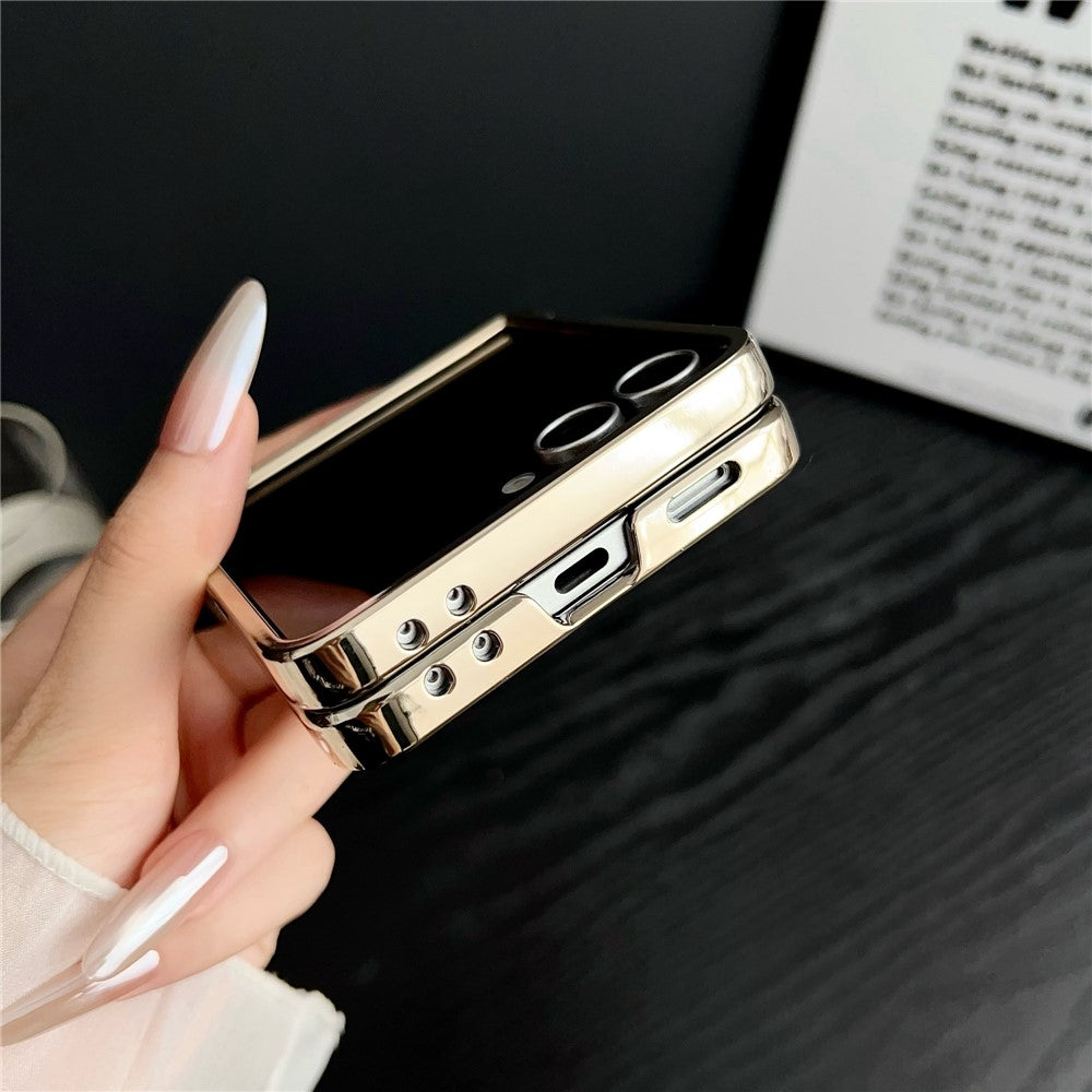 For Samsung Galaxy Z Flip7 5G Magnetic Case Leather + PC Electroplated Folding Phone Cover
