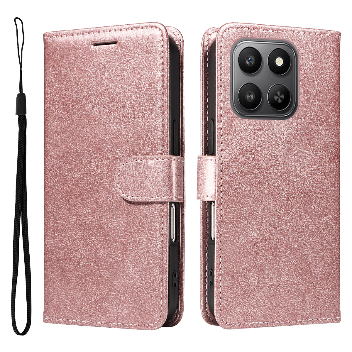 For Honor 400 Smart 4G Leather Wallet Case with Strap Solid Color Phone Stand Cover