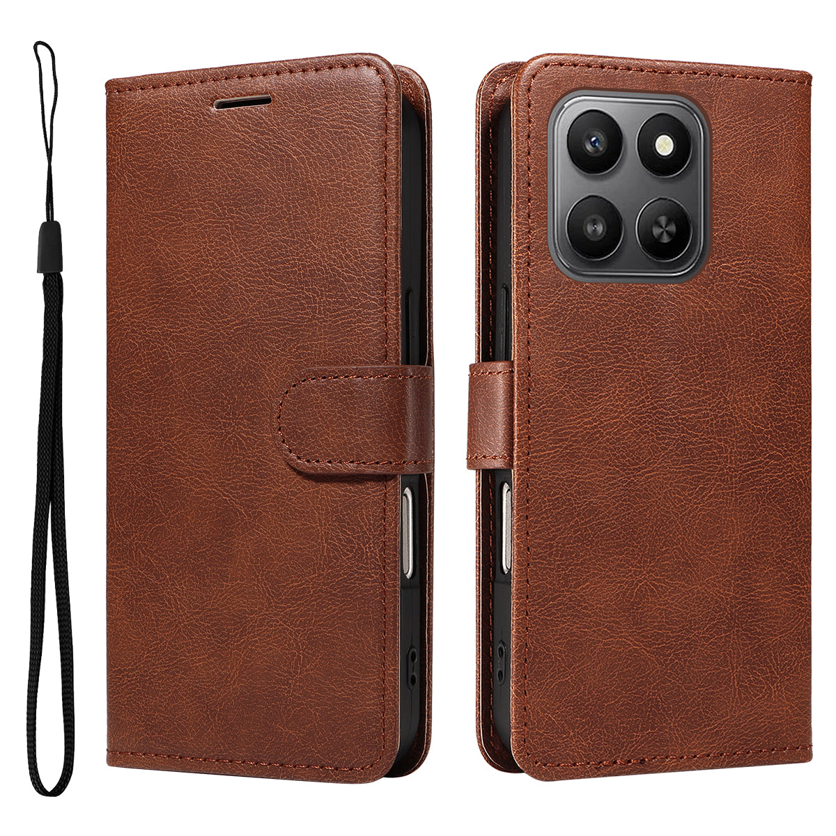 For Honor 400 Smart 4G Leather Wallet Case with Strap Solid Color Phone Stand Cover