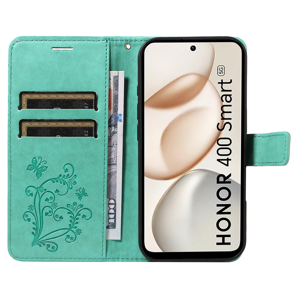 For Honor 400 Smart 4G Wallet Case Floral Butterfly Imprinted Leather Phone Cover Stand
