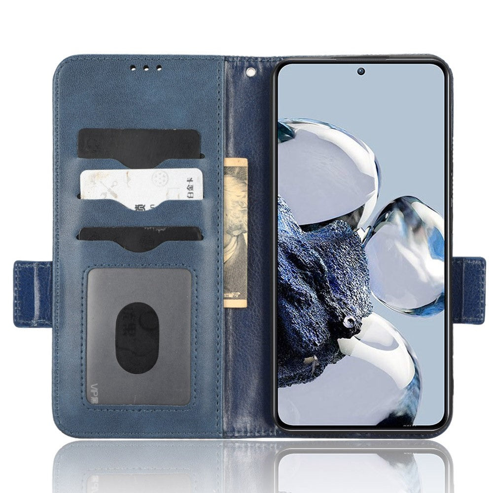 For Xiaomi 12T Pro 5G Imprinted Triangle Pattern Stand Anti-scratch Phone Case PU Leather Flip Wallet Cover with Hand Strap