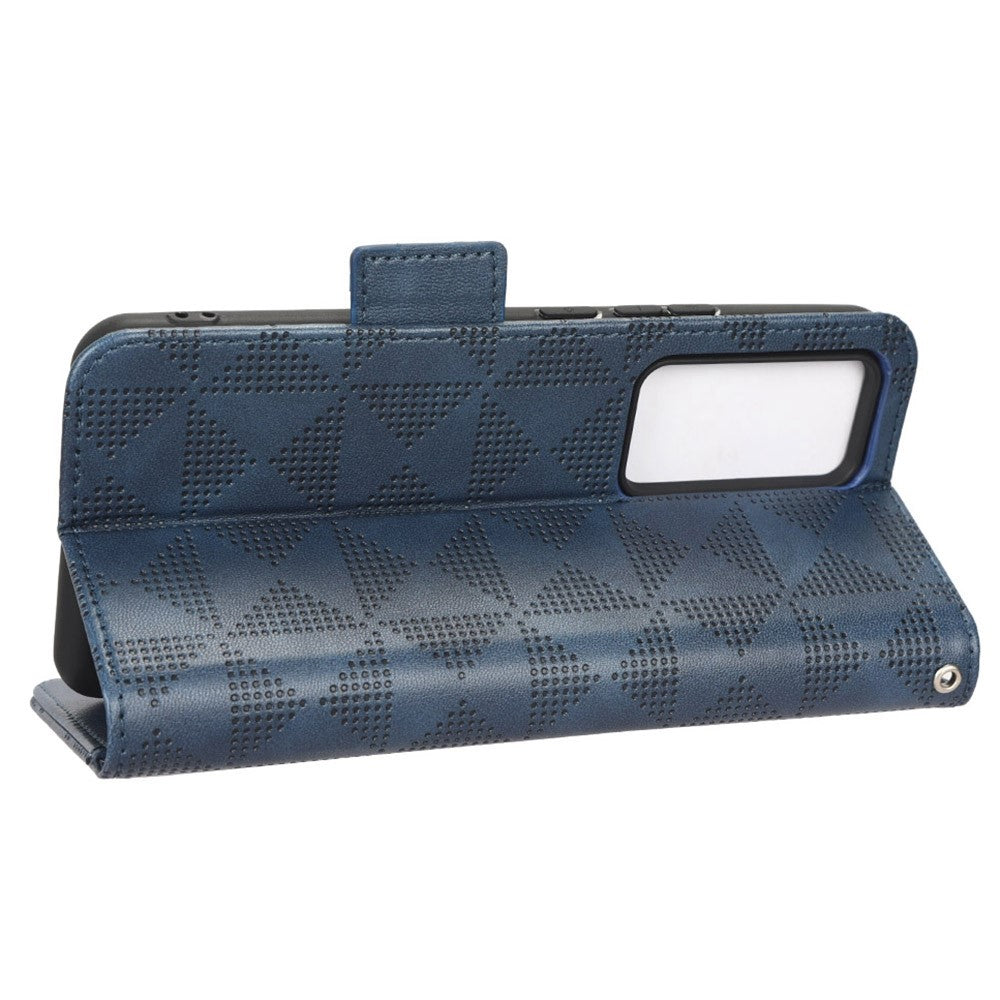 For Xiaomi 12T Pro 5G Imprinted Triangle Pattern Stand Anti-scratch Phone Case PU Leather Flip Wallet Cover with Hand Strap