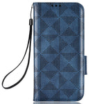 For Xiaomi 12T Pro 5G Imprinted Triangle Pattern Stand Anti-scratch Phone Case PU Leather Flip Wallet Cover with Hand Strap