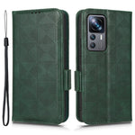 For Xiaomi 12T Pro 5G Imprinted Triangle Pattern Stand Anti-scratch Phone Case PU Leather Flip Wallet Cover with Hand Strap