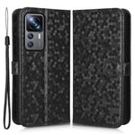 Xiaomi 12T Pro 5G Prickmönster Präglat PU-läder mobilskal Stativ Plånbok Magnetisk Stoppsäkert Flip Folio mobilskal med Rem