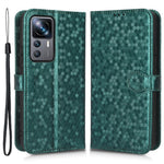 Xiaomi 12T Pro 5G Prickmönster Präglat PU-läder mobilskal Stativ Plånbok Magnetisk Stoppsäkert Flip Folio mobilskal med Rem