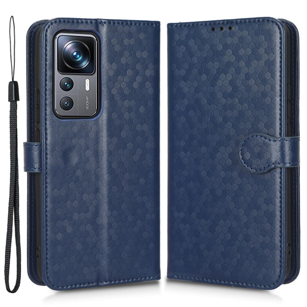 Xiaomi 12T Pro 5G Prickmönster Präglat PU-läder mobilskal Stativ Plånbok Magnetisk Stoppsäkert Flip Folio mobilskal med Rem