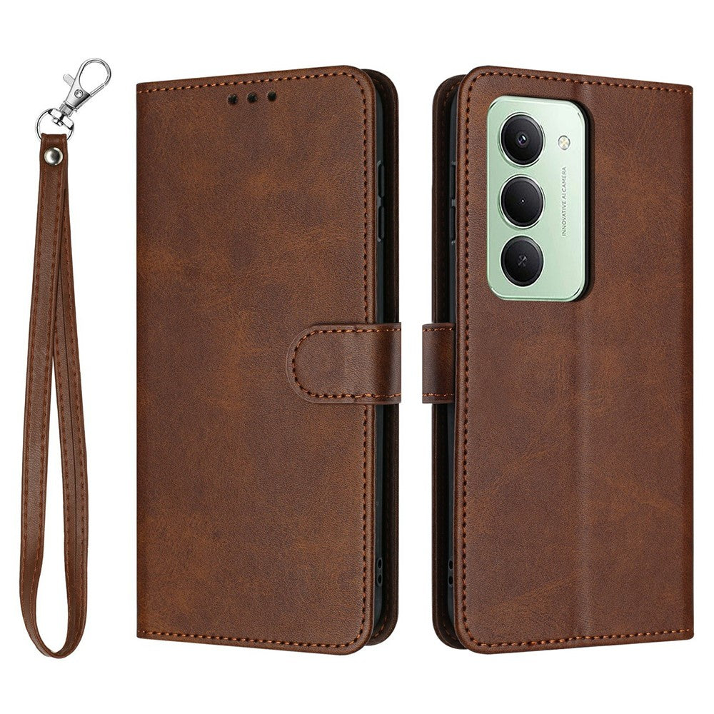 For Xiaomi Redmi 15 4G (EU) (171mm) / 15 5G (EU) (171mm) Case Flip Stand Calf Texture PU Leather Wallet Phone Cover with Strap