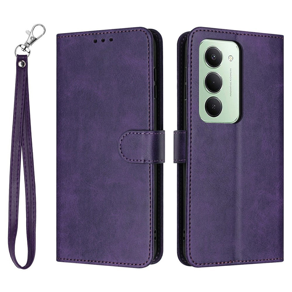 For Xiaomi Redmi 15 4G (EU) (171mm) / 15 5G (EU) (171mm) Case Flip Stand Calf Texture PU Leather Wallet Phone Cover with Strap