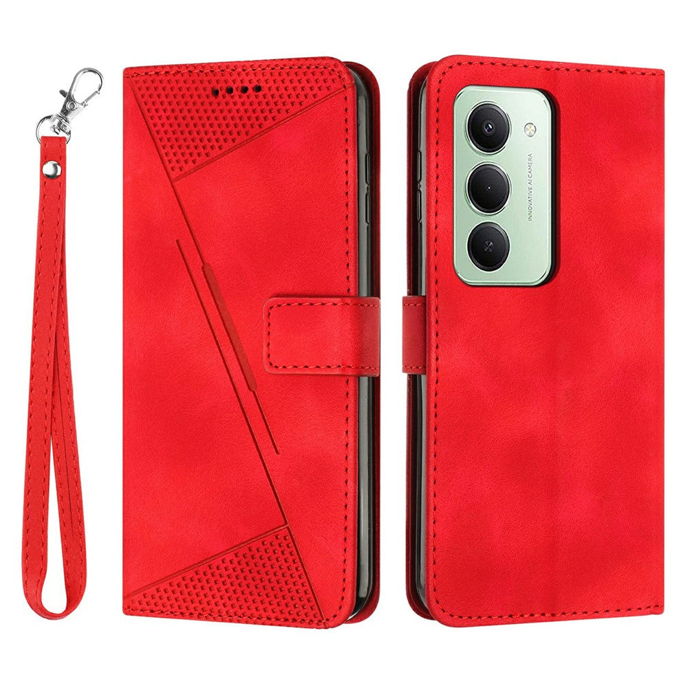 For Xiaomi Redmi 15 4G (EU) (171mm) / 15 5G (EU) (171mm) Leather Case Imprinted Triangle Phone Cover with Hand Strap