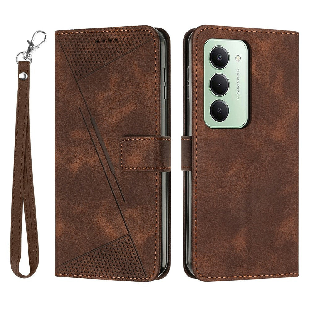 For Xiaomi Redmi 15 4G (EU) (171mm) / 15 5G (EU) (171mm) Leather Case Imprinted Triangle Phone Cover with Hand Strap