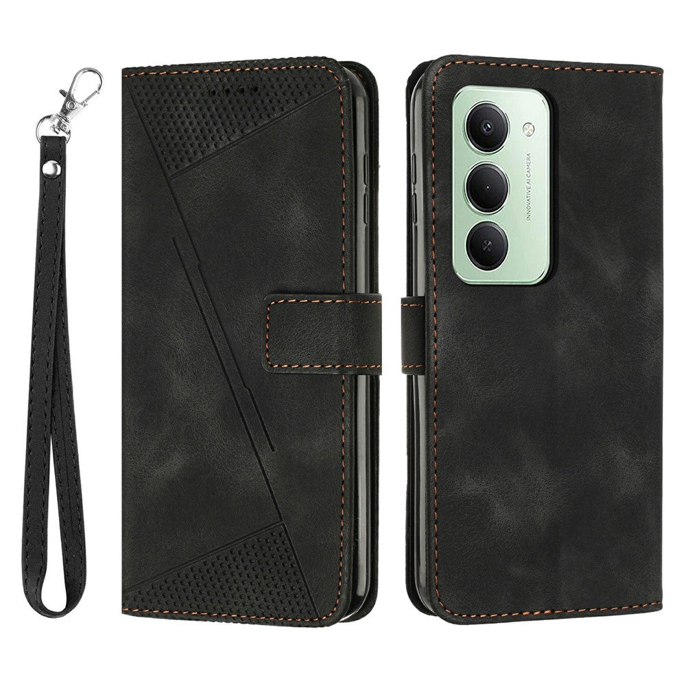 For Xiaomi Redmi 15 4G (EU) (171mm) / 15 5G (EU) (171mm) Leather Case Imprinted Triangle Phone Cover with Hand Strap
