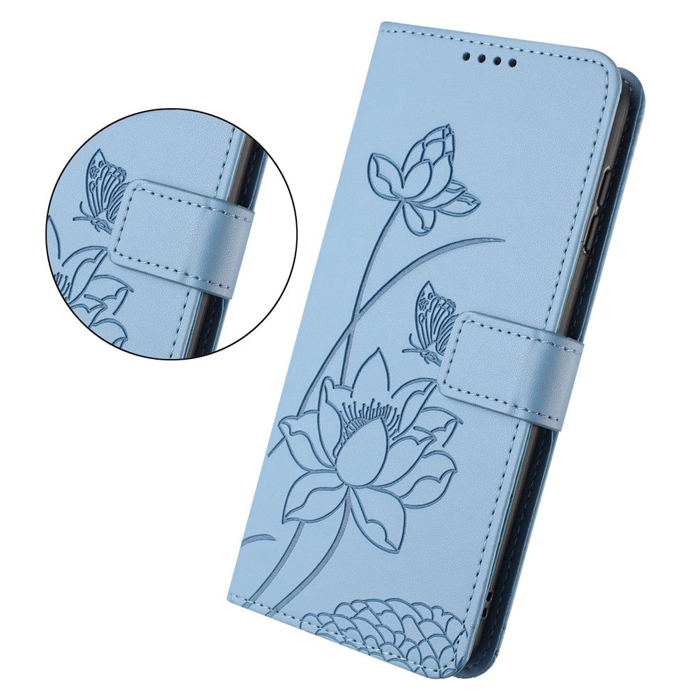 Läderfodral till Xiaomi Redmi 15C 5G (EU) (173 mm) / 4G (EU) (173 mm) / Poco C85 4G (173 mm) Lotus Imprint mobilskal med handledsrem