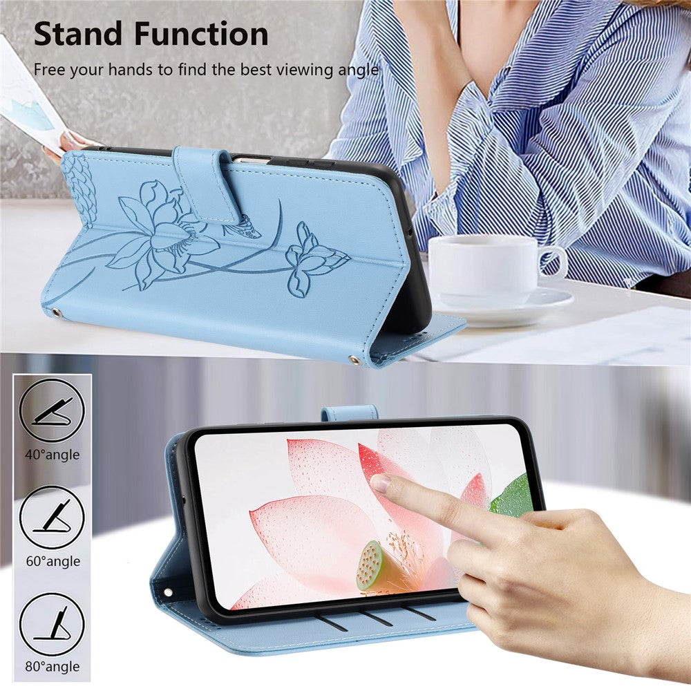 Läderfodral till Xiaomi Redmi 15C 5G (EU) (173 mm) / 4G (EU) (173 mm) / Poco C85 4G (173 mm) Lotus Imprint mobilskal med handledsrem
