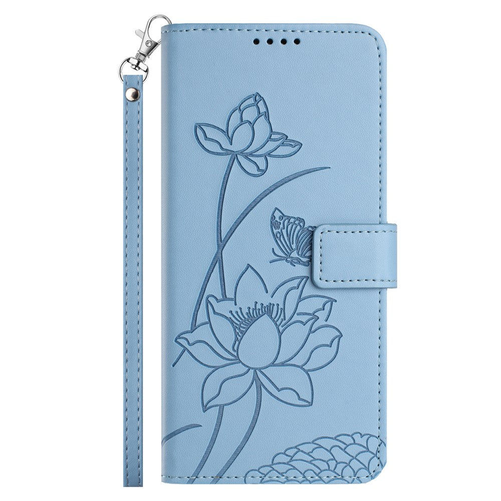 Läderfodral till Xiaomi Redmi 15C 5G (EU) (173 mm) / 4G (EU) (173 mm) / Poco C85 4G (173 mm) Lotus Imprint mobilskal med handledsrem