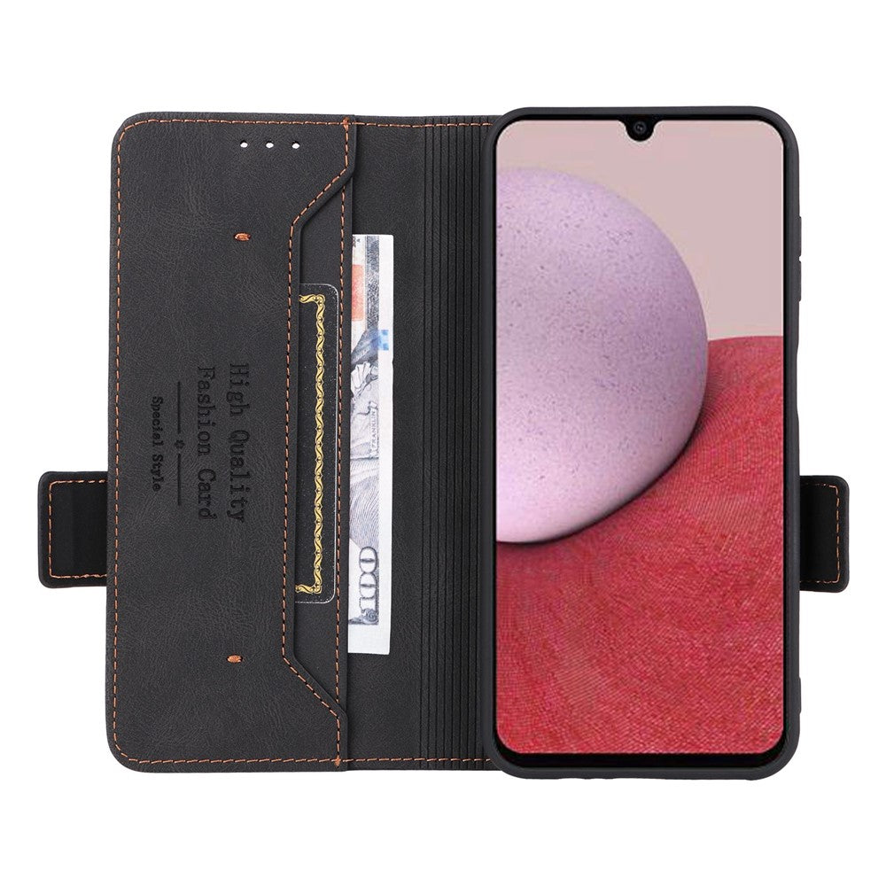 Samsung Galaxy A14 5G / A14 4G Hårdvarudekor Flip Plånboksfodral PU-läder Stativ Magnetiskt Skyddande mobilfodral