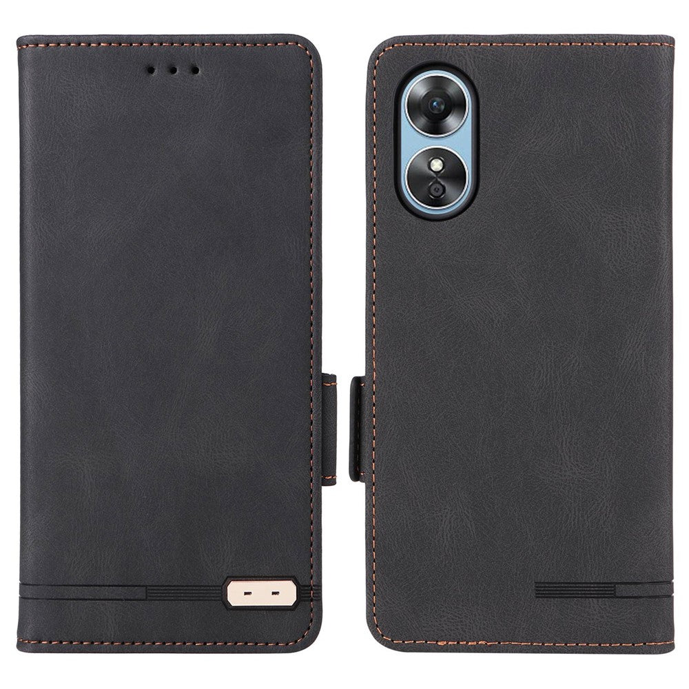 For Oppo A17 4G PU Leather Stand Flip Cover Hardware Decor Dual Magnetic Clasp Protective Wallet Phone Case
