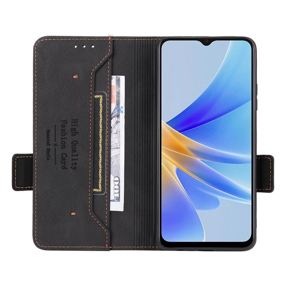 For Oppo A17 4G PU Leather Stand Flip Cover Hardware Decor Dual Magnetic Clasp Protective Wallet Phone Case