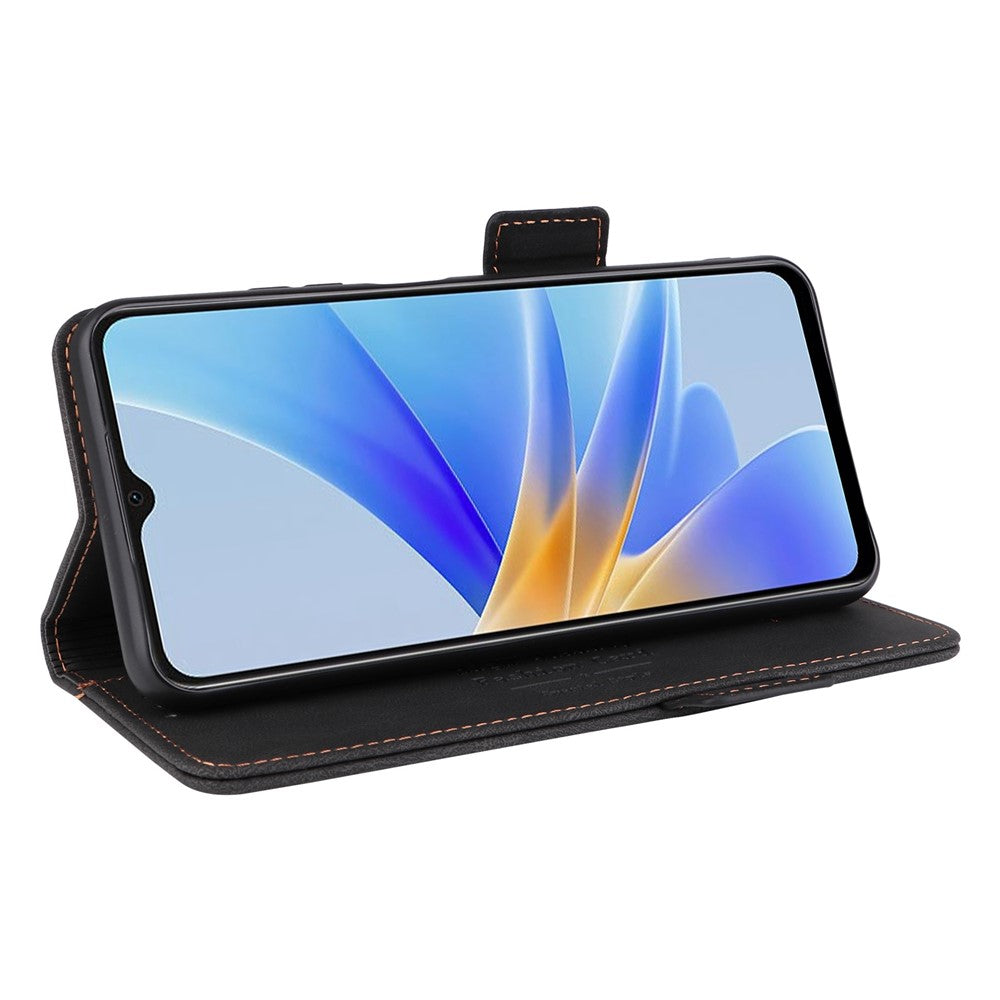 For Oppo A17 4G PU Leather Stand Flip Cover Hardware Decor Dual Magnetic Clasp Protective Wallet Phone Case