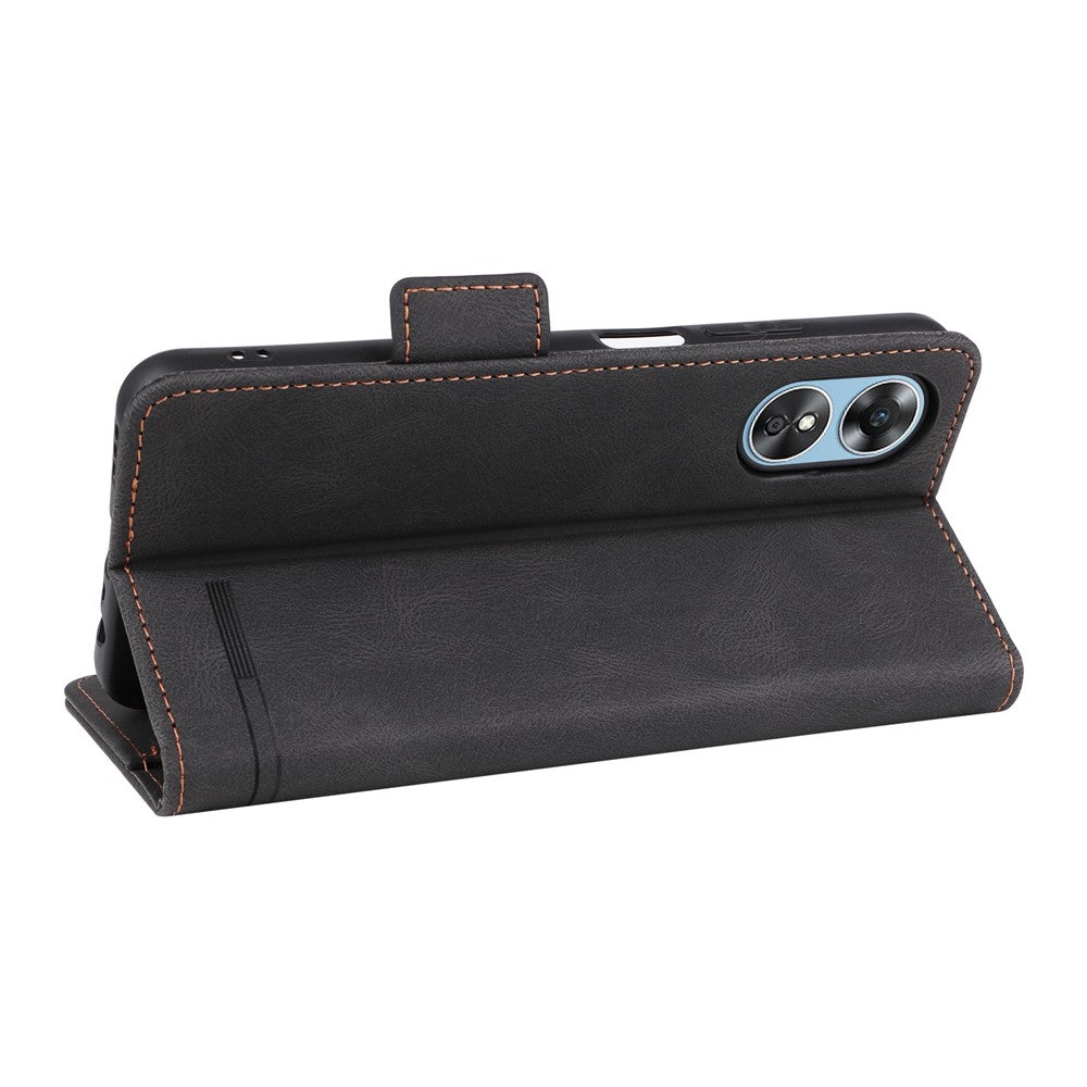 For Oppo A17 4G PU Leather Stand Flip Cover Hardware Decor Dual Magnetic Clasp Protective Wallet Phone Case