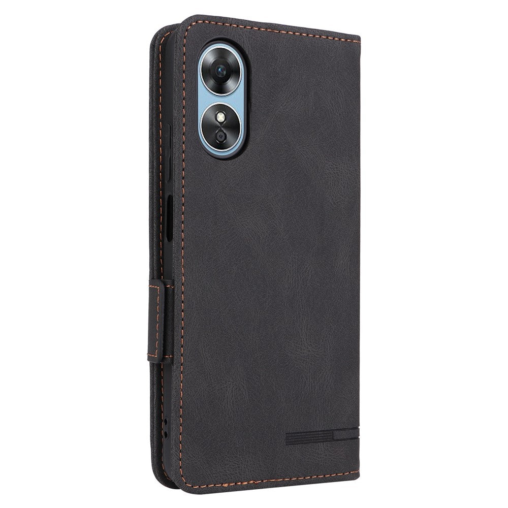 For Oppo A17 4G PU Leather Stand Flip Cover Hardware Decor Dual Magnetic Clasp Protective Wallet Phone Case