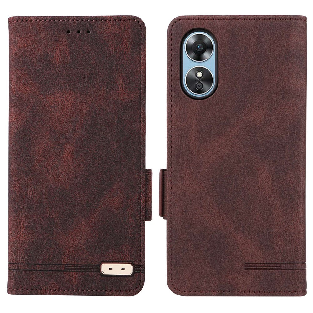 For Oppo A17 4G PU Leather Stand Flip Cover Hardware Decor Dual Magnetic Clasp Protective Wallet Phone Case