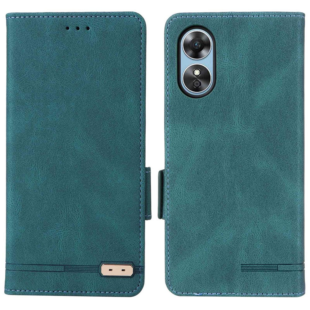 For Oppo A17 4G PU Leather Stand Flip Cover Hardware Decor Dual Magnetic Clasp Protective Wallet Phone Case