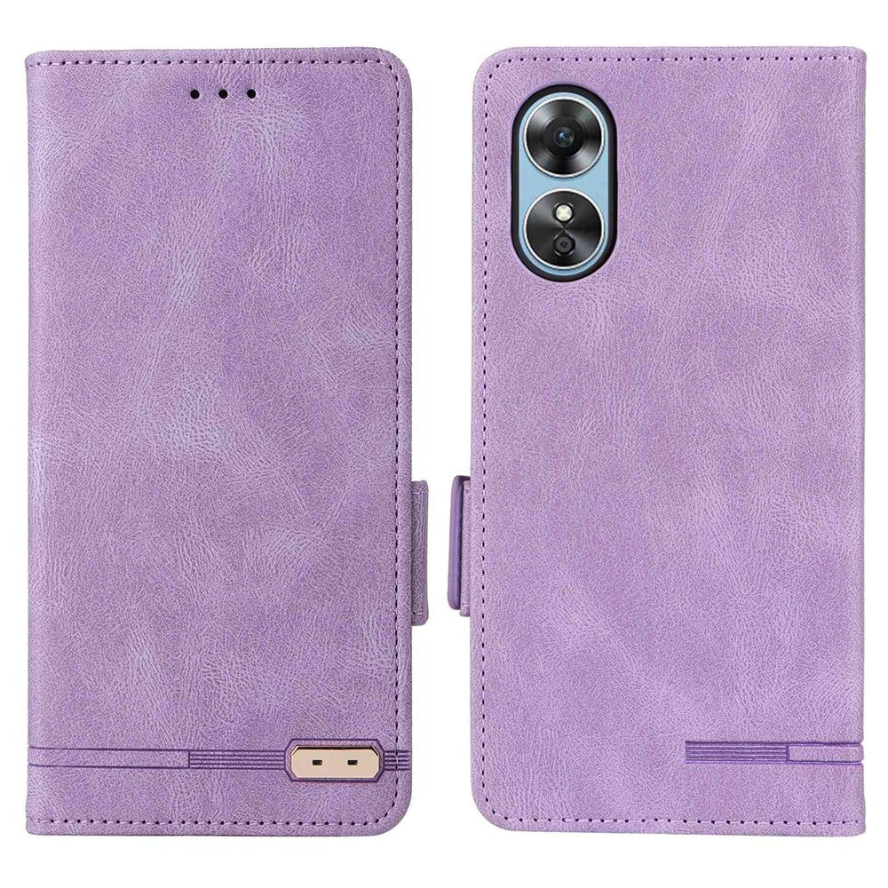 For Oppo A17 4G PU Leather Stand Flip Cover Hardware Decor Dual Magnetic Clasp Protective Wallet Phone Case