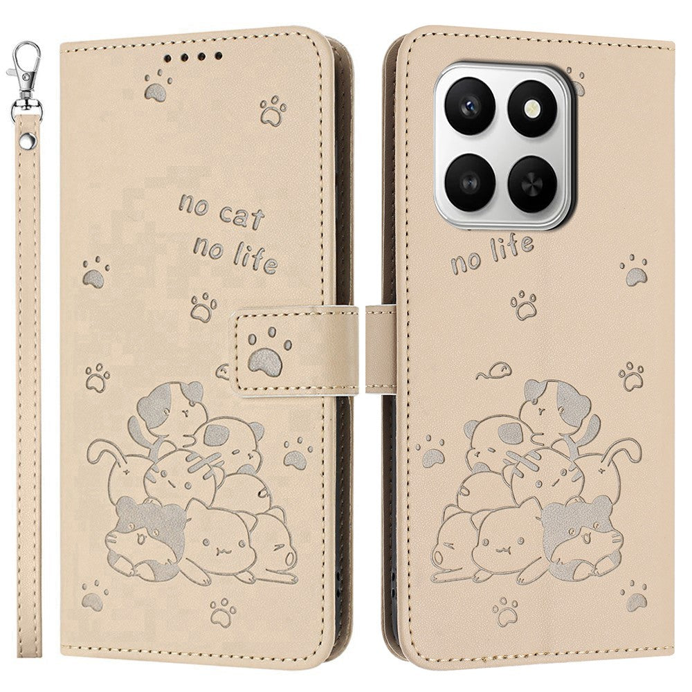 Wallet Case For Honor 400 Smart 5G / 4G / X7d 4G / 5G Cats Imprint Leather Phone Cover with Strap
