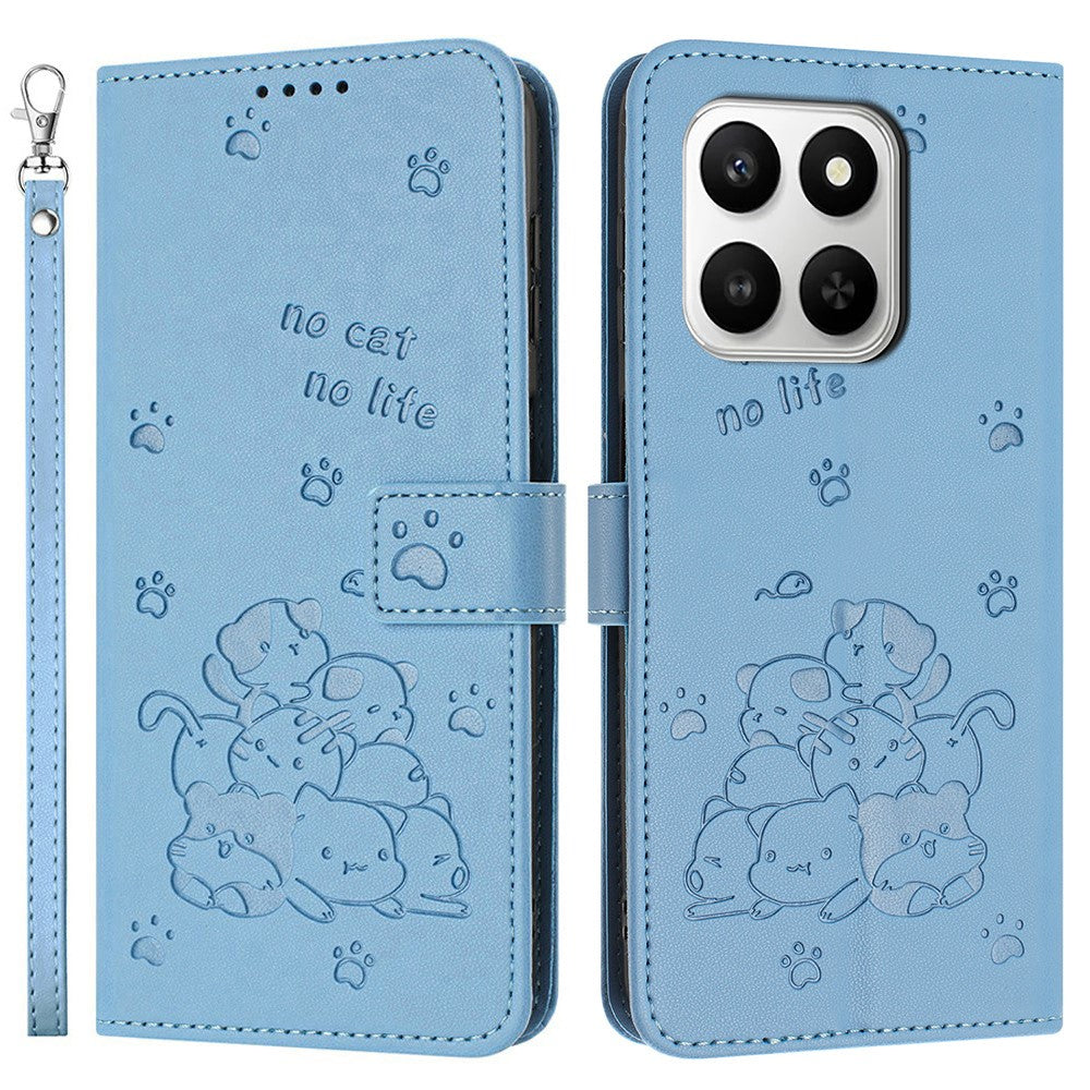Wallet Case For Honor 400 Smart 5G / 4G / X7d 4G / 5G Cats Imprint Leather Phone Cover with Strap