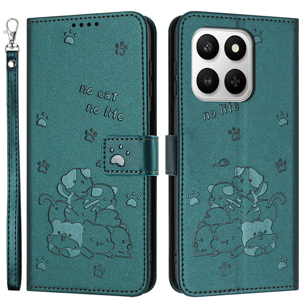 Wallet Case For Honor 400 Smart 5G / 4G / X7d 4G / 5G Cats Imprint Leather Phone Cover with Strap
