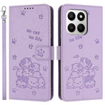 Wallet Case For Honor 400 Smart 5G / 4G / X7d 4G / 5G Cats Imprint Leather Phone Cover with Strap
