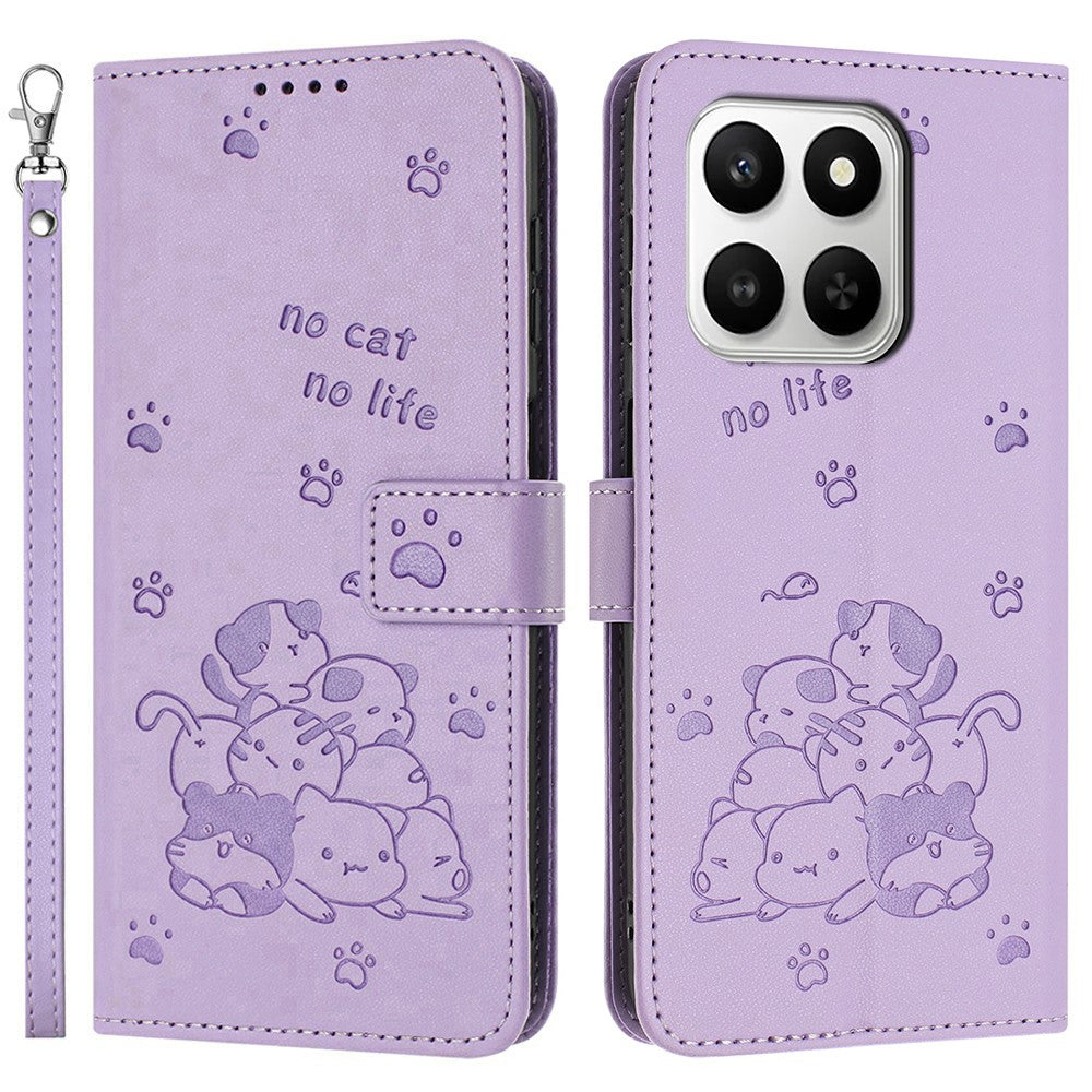 Wallet Case For Honor 400 Smart 5G / 4G / X7d 4G / 5G Cats Imprint Leather Phone Cover with Strap