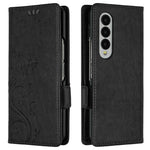 For Samsung Galaxy Z Fold4 5G PU Leather Wallet Case Imprinting Flower Butterflies Magnetic Closure Book Stand Folio Phone Cover