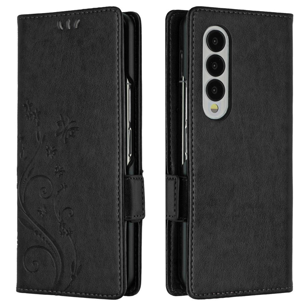 For Samsung Galaxy Z Fold4 5G PU Leather Wallet Case Imprinting Flower Butterflies Magnetic Closure Book Stand Folio Phone Cover