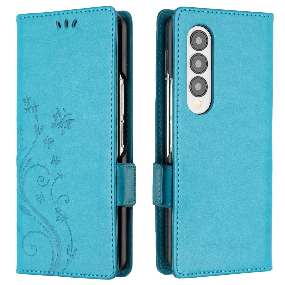 For Samsung Galaxy Z Fold4 5G PU Leather Wallet Case Imprinting Flower Butterflies Magnetic Closure Book Stand Folio Phone Cover