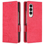 For Samsung Galaxy Z Fold4 5G PU Leather Wallet Case Imprinting Flower Butterflies Magnetic Closure Book Stand Folio Phone Cover