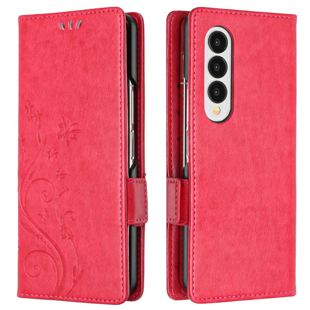 For Samsung Galaxy Z Fold4 5G PU Leather Wallet Case Imprinting Flower Butterflies Magnetic Closure Book Stand Folio Phone Cover