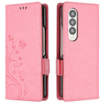 For Samsung Galaxy Z Fold4 5G PU Leather Wallet Case Imprinting Flower Butterflies Magnetic Closure Book Stand Folio Phone Cover