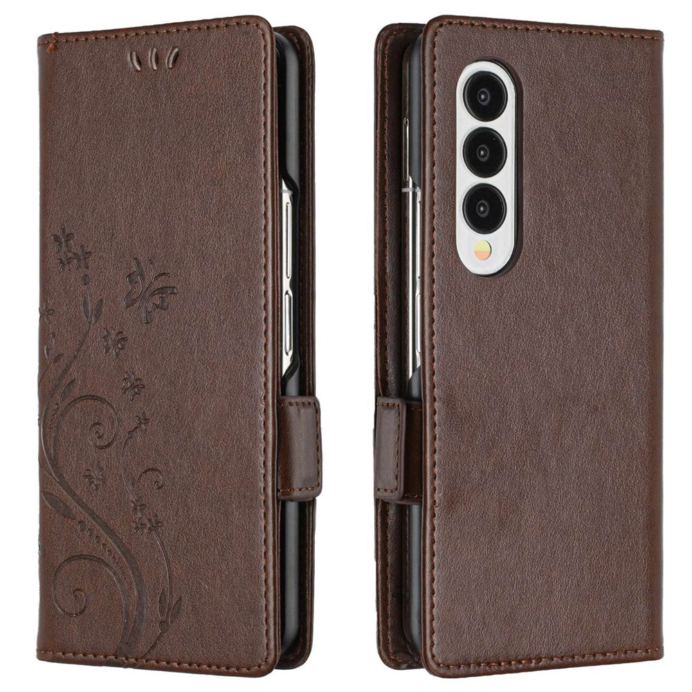 For Samsung Galaxy Z Fold4 5G PU Leather Wallet Case Imprinting Flower Butterflies Magnetic Closure Book Stand Folio Phone Cover